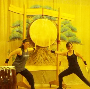 Taiko drummers in heroic pose